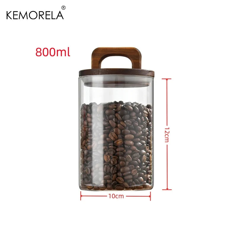 Wood Lid Glass jar Airtight Canister Coffee Container