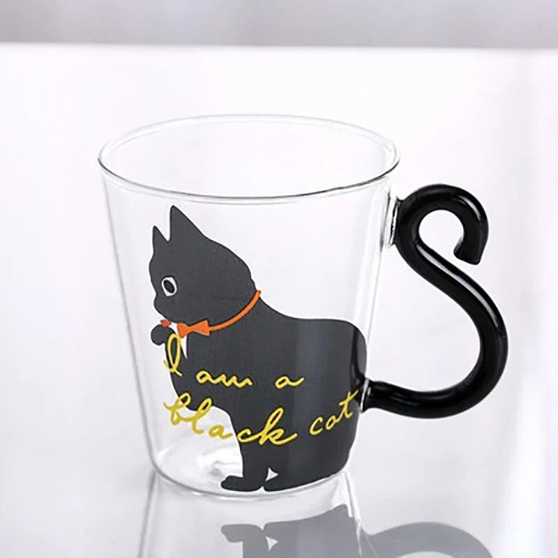 250ml Glass Cup 3D Cat Tail High Coffee Mug