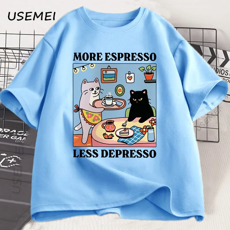 More Espresso Less Depresso Black Cat T-Shirt