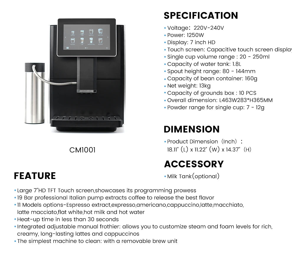 Mcilpoog CM1001-7" colorfAutomatic Espresso Machine