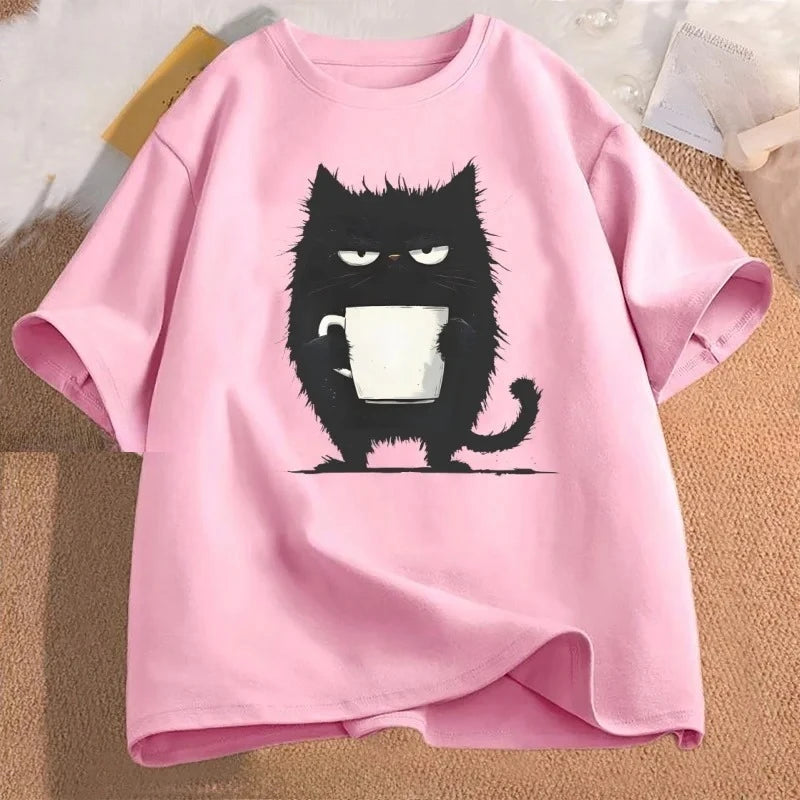 Funny Black Tired Cat T Shirt