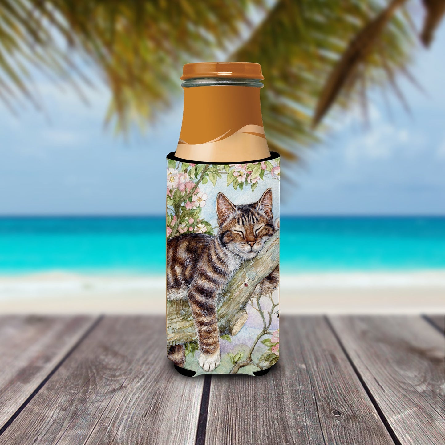 Sleepy Cat by Debbie Cook Slim Can Hugger – Fun & Functional Drink Coolers CDCO0241MUK
