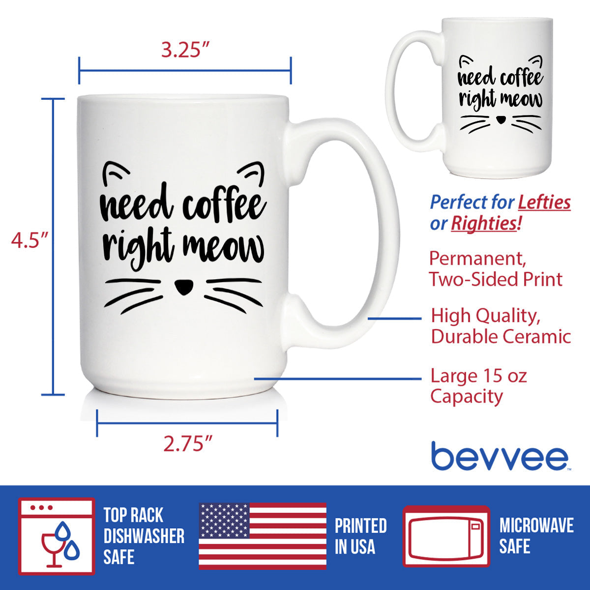 Need Coffee Right Meow - Funny Cat Themed Coffee Mug Gifts & Decor