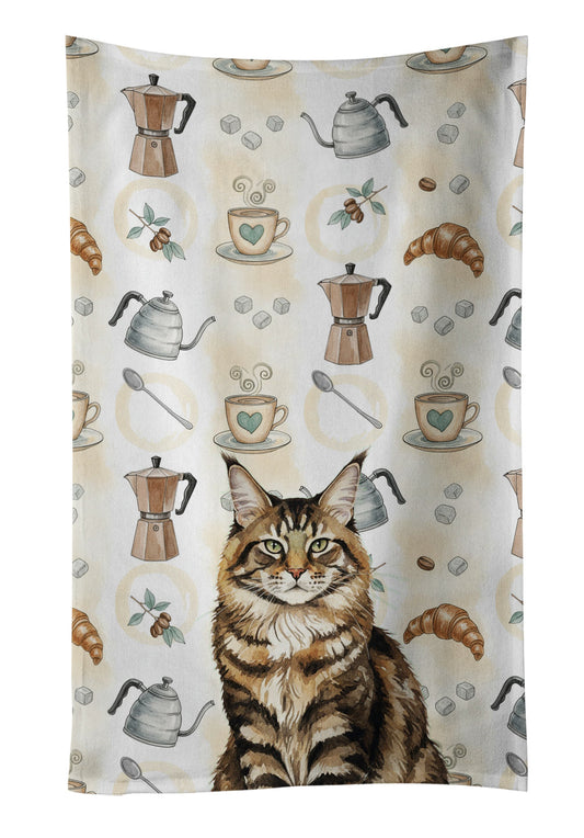 MaineCoon Brown Tabby Cat Coffee Time Kitchen Towel