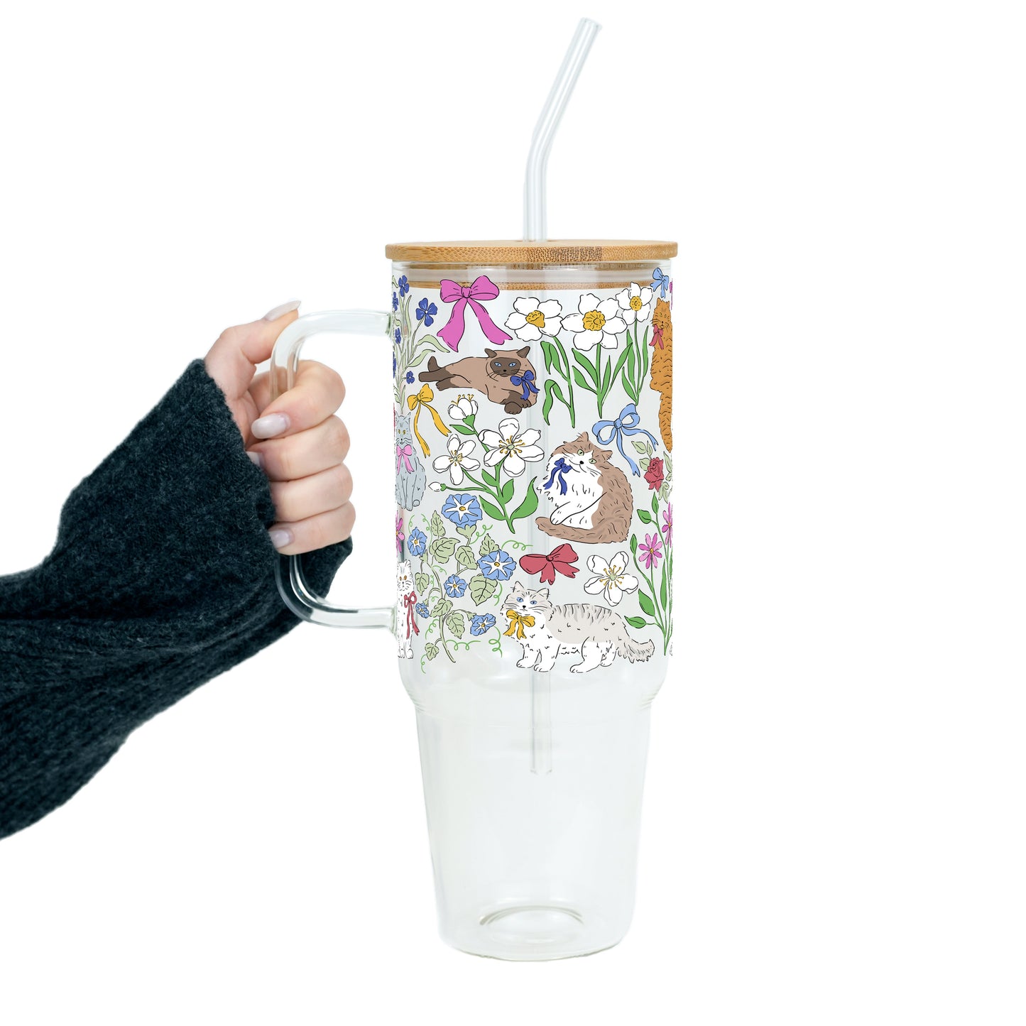 Grandma Core Cats Glass Cup, Mug & Tumbler with Lid and Straw
