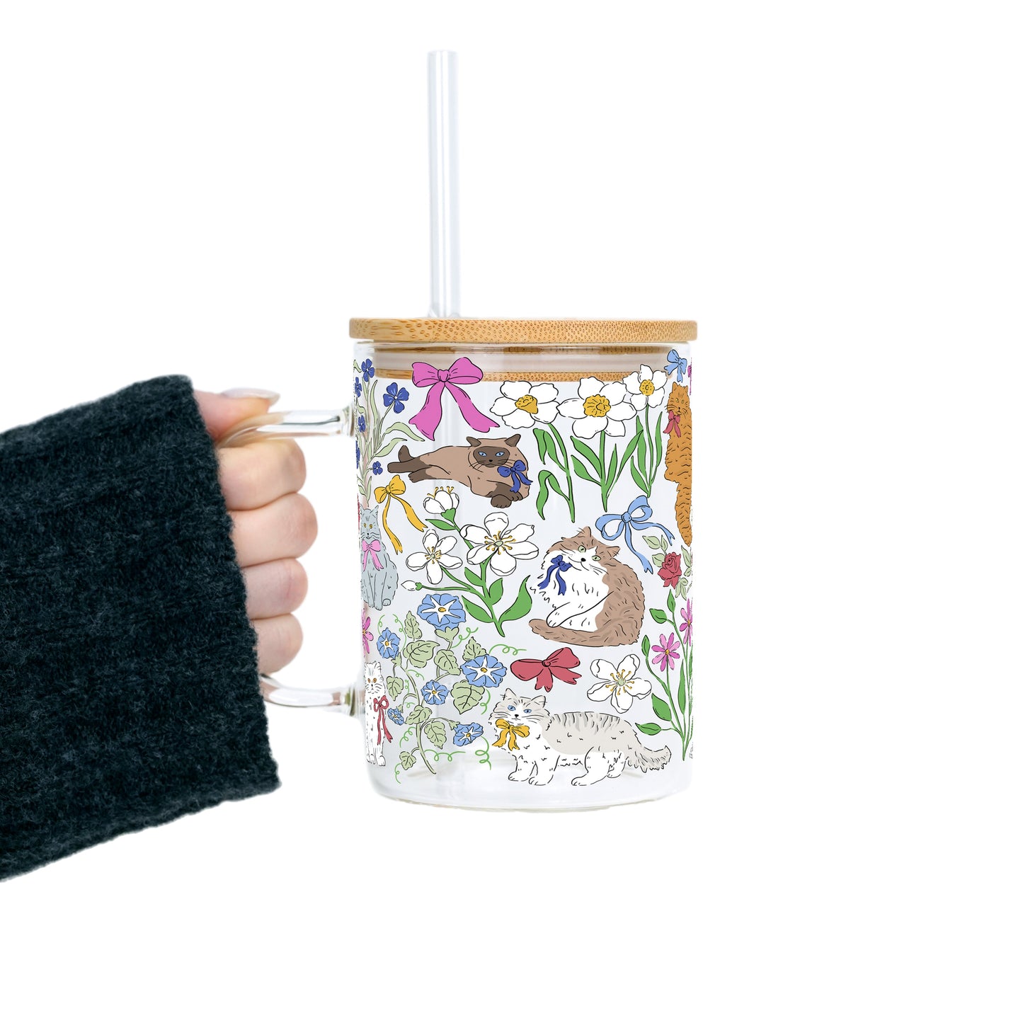 Grandma Core Cats Glass Cup, Mug & Tumbler with Lid and Straw