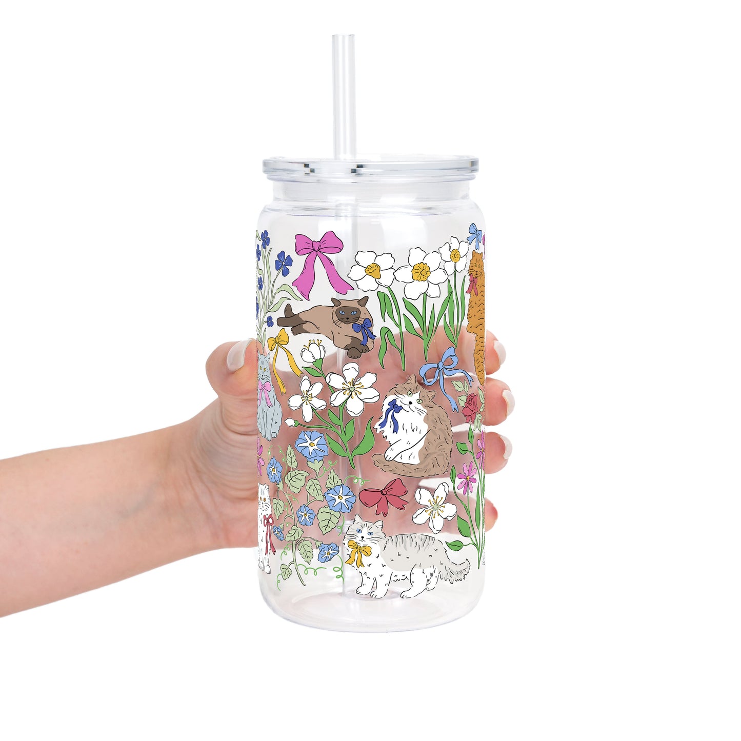 Grandma Core Cats Glass Cup, Mug & Tumbler with Lid and Straw