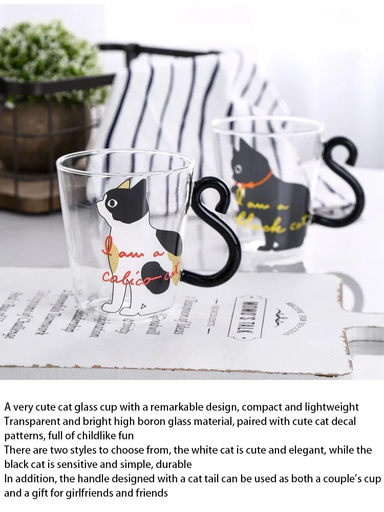 250ml Glass Cup 3D Cat Tail High Coffee Mug
