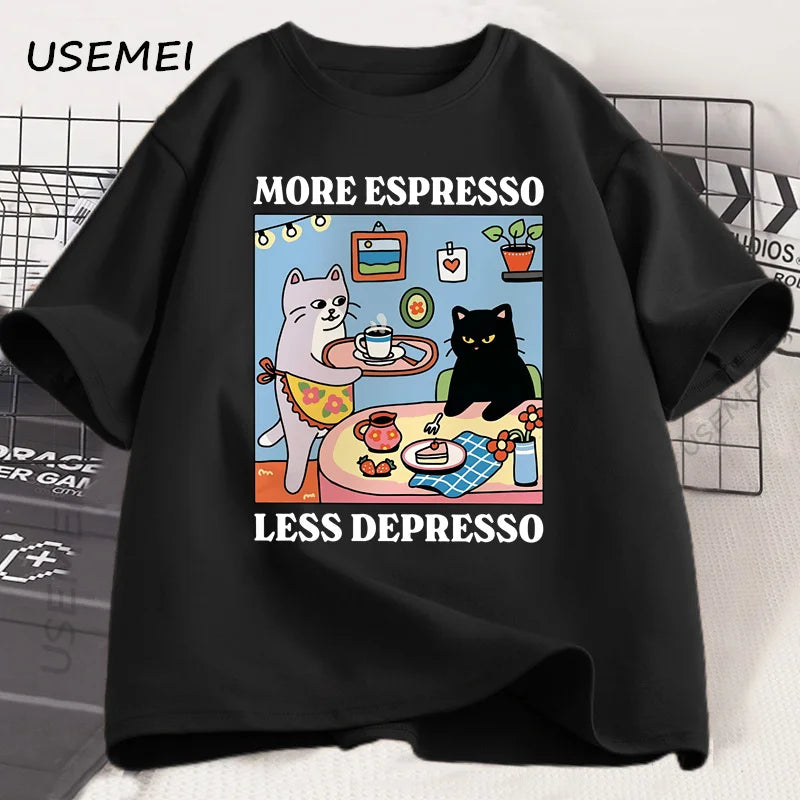 More Espresso Less Depresso Black Cat T-Shirt