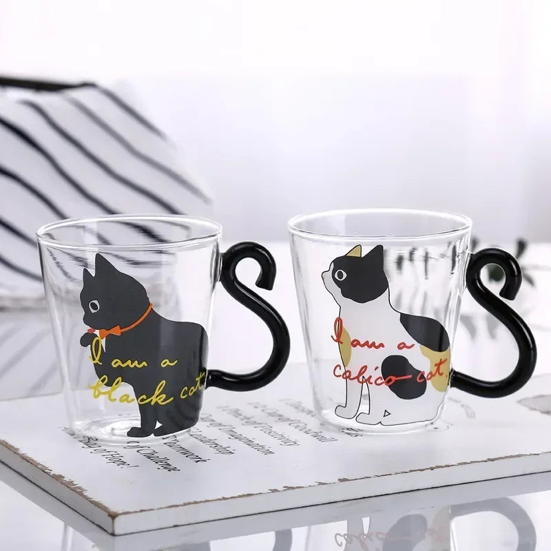 250ml Glass Cup 3D Cat Tail High Coffee Mug