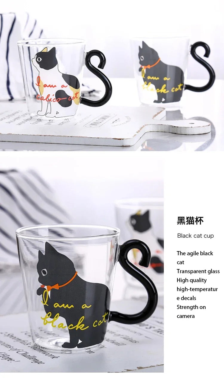 250ml Glass Cup 3D Cat Tail High Coffee Mug