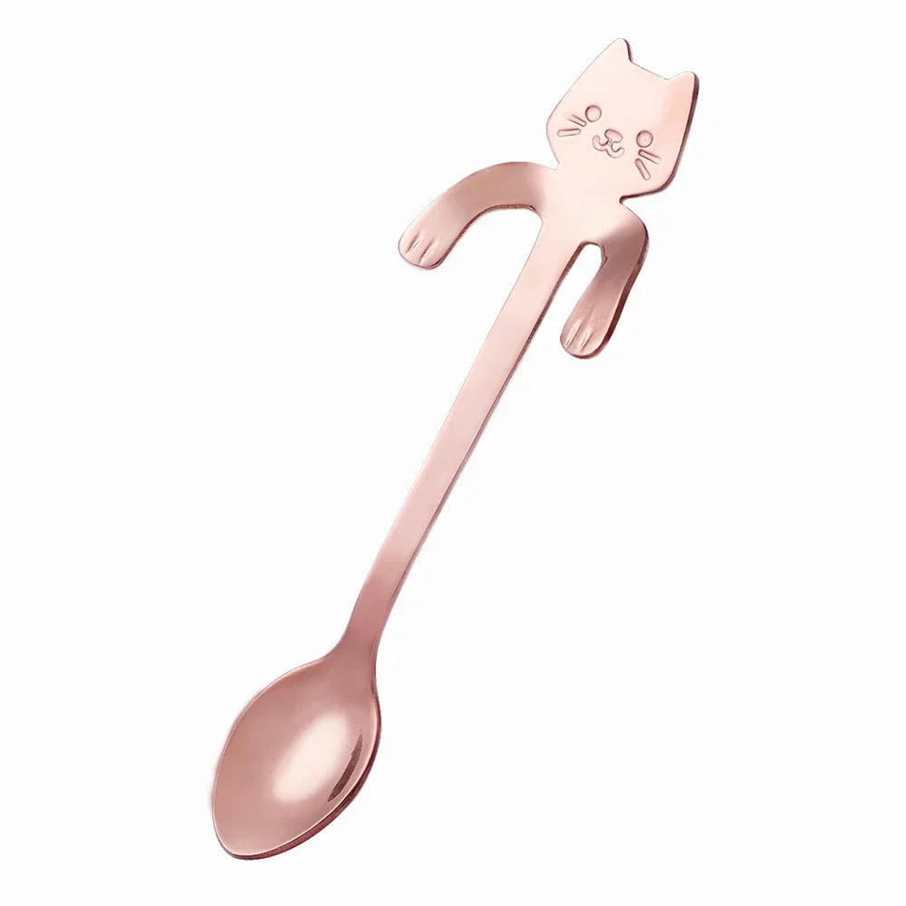 Stainless Steel Cat Teaspoon - Cute Mini Coffee & Dessert Spoon for Ice Cream and Snacks
