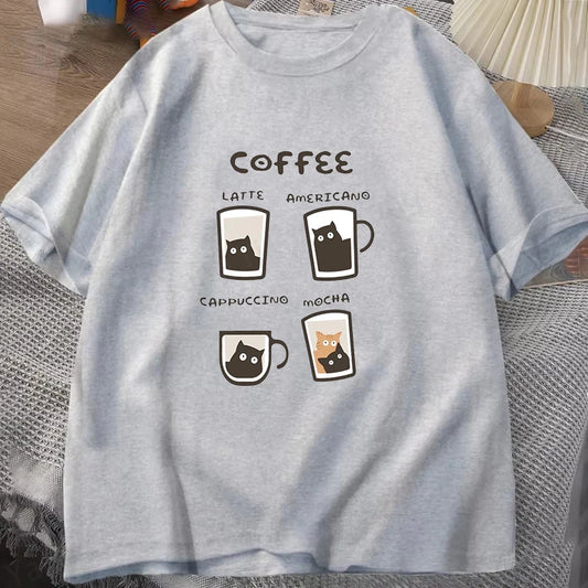 Kitten Coffee Cute Print T-Shirt