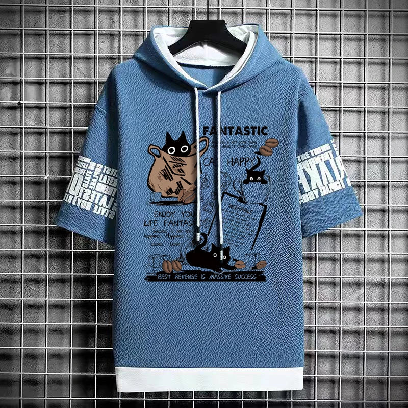 Cartoon Coffee Cat Print Graphic T-Shirt
