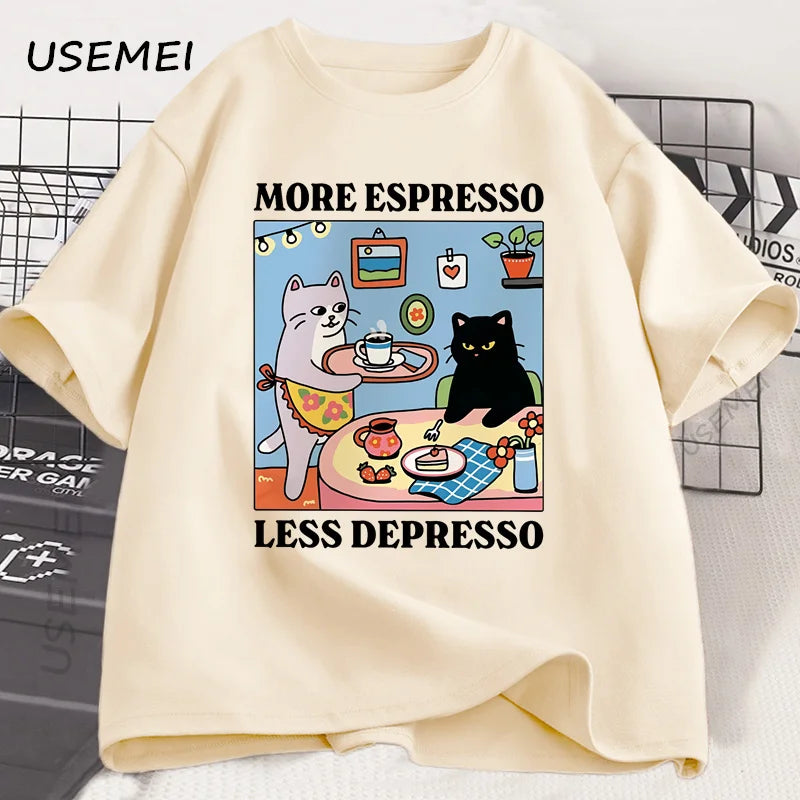 More Espresso Less Depresso Black Cat T-Shirt