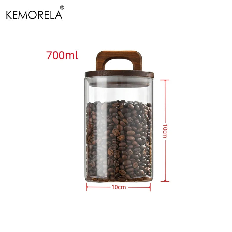 Wood Lid Glass jar Airtight Canister Coffee Container