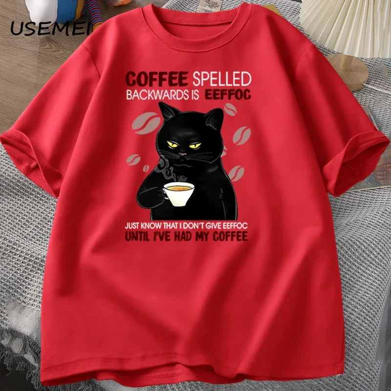 Coffee Spelled Backwards Cat T-Shirt