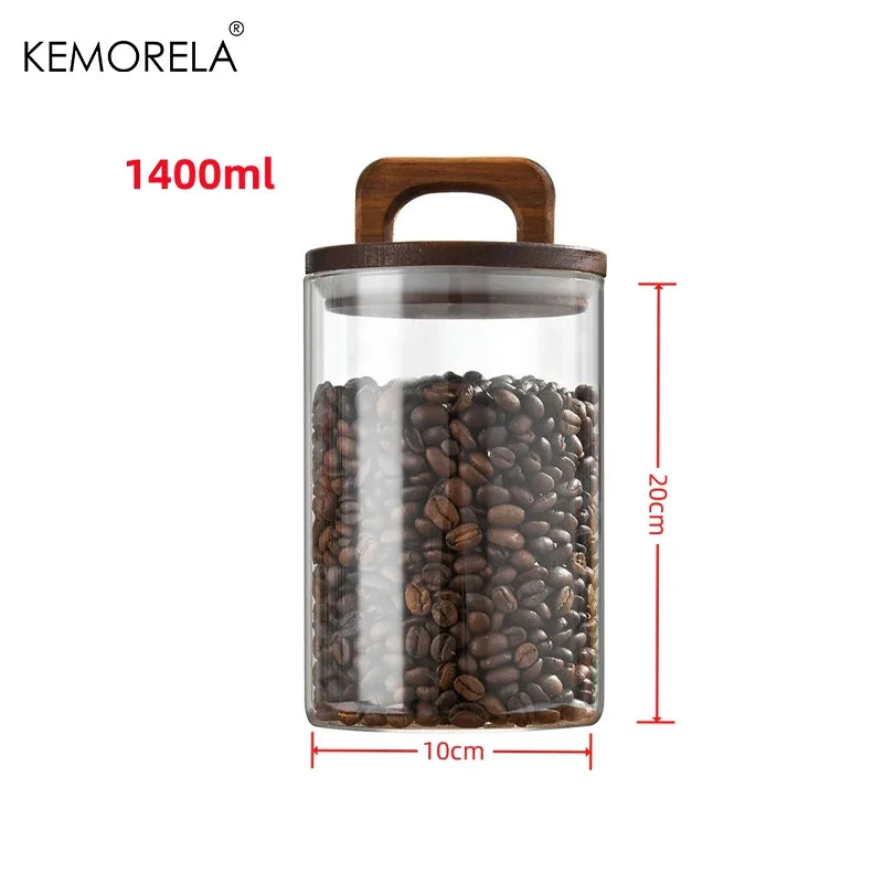 Wood Lid Glass jar Airtight Canister Coffee Container