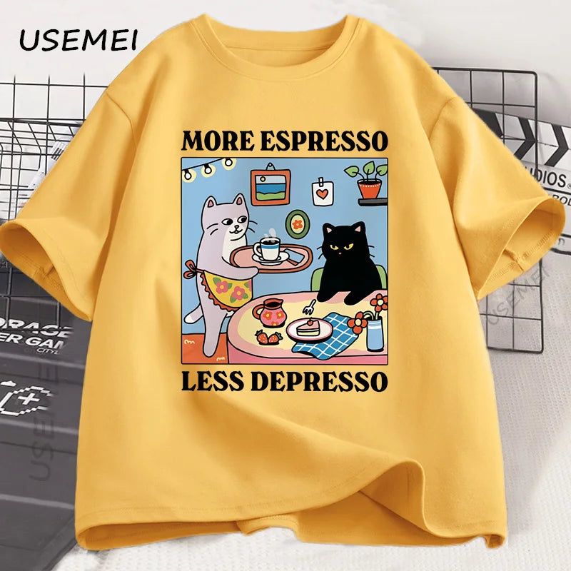 More Espresso Less Depresso Black Cat T-Shirt