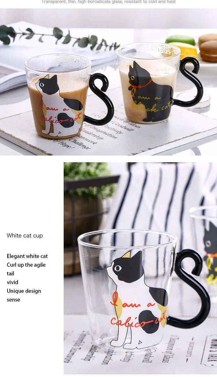 250ml Glass Cup 3D Cat Tail High Coffee Mug