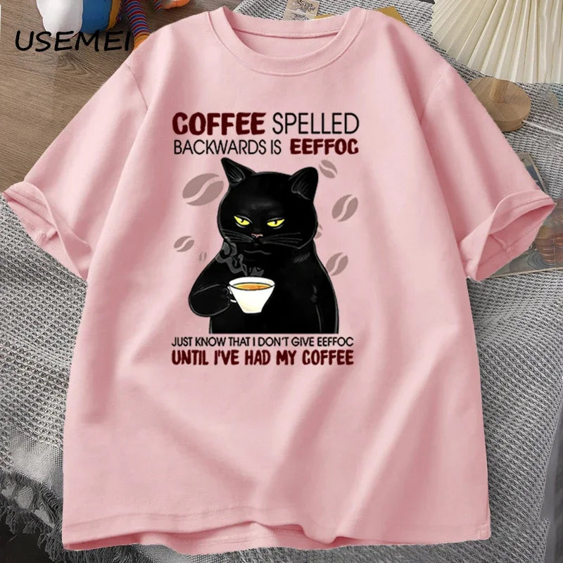 Coffee Spelled Backwards Cat T-Shirt