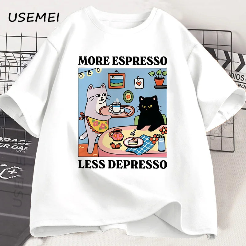 More Espresso Less Depresso Black Cat T-Shirt