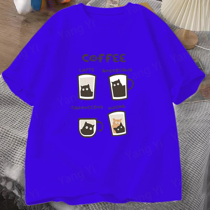 Kitten Coffee Cute Print T-Shirt