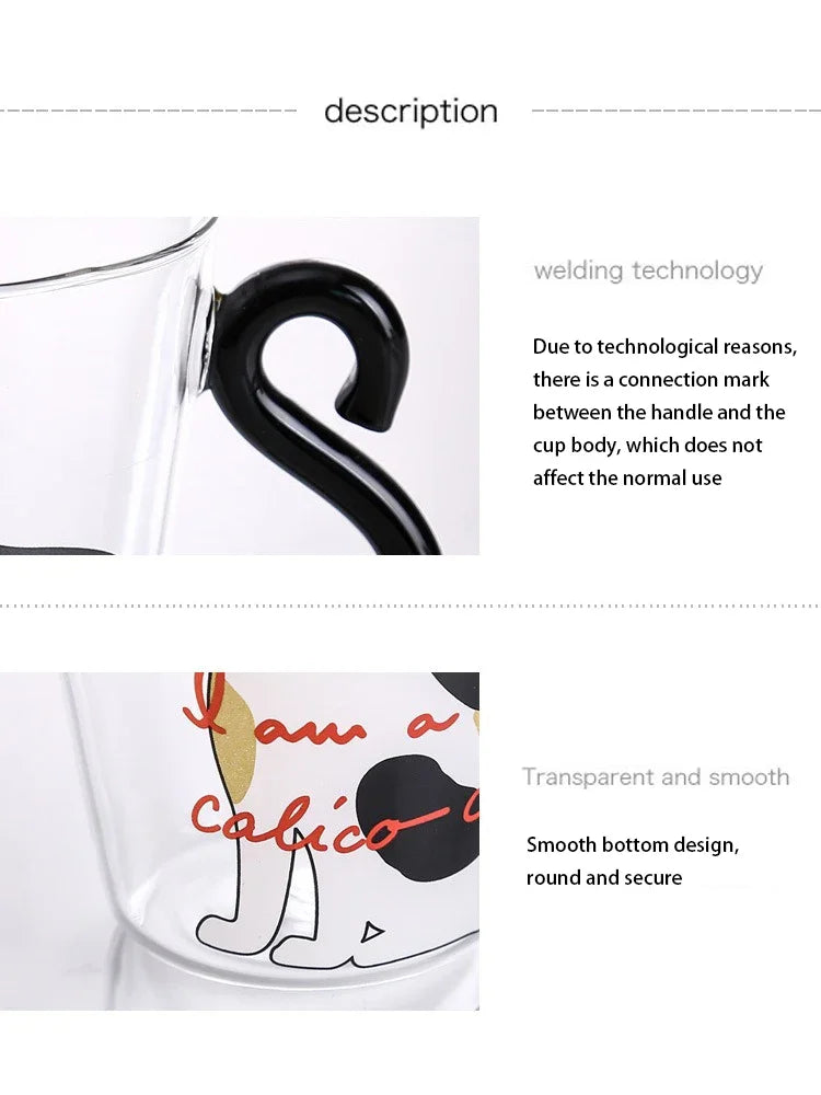 250ml Glass Cup 3D Cat Tail High Coffee Mug