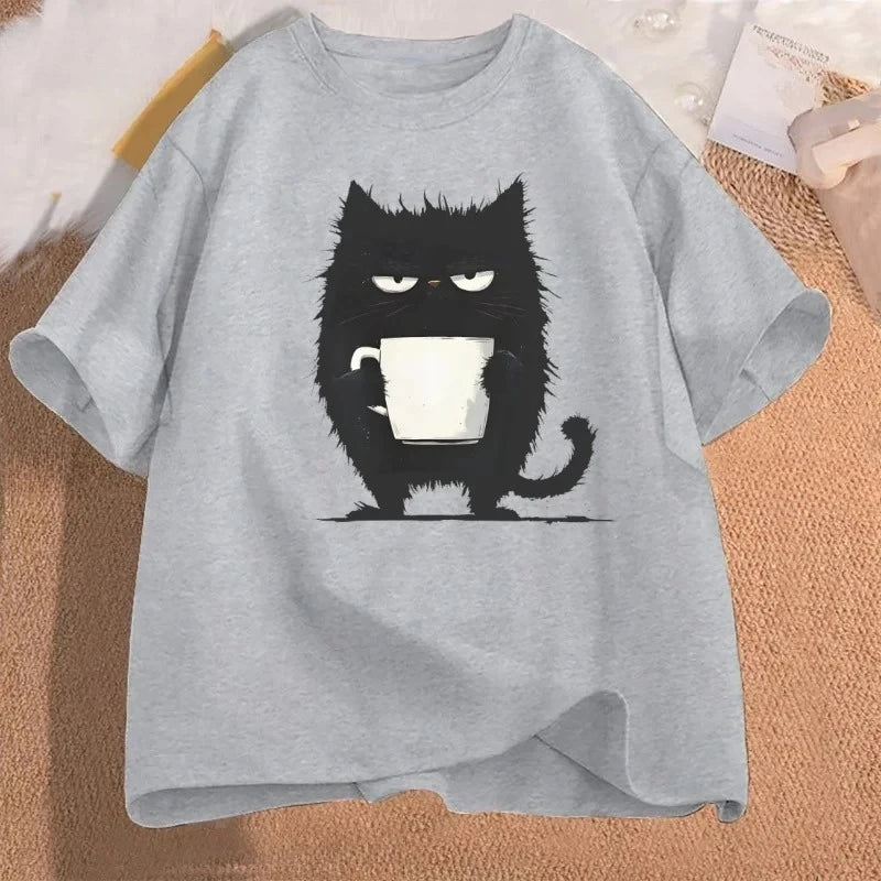 Funny Black Tired Cat T Shirt