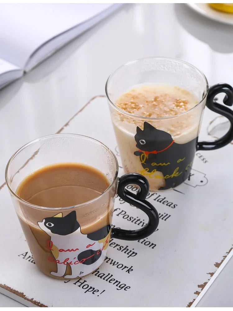 250ml Glass Cup 3D Cat Tail High Coffee Mug
