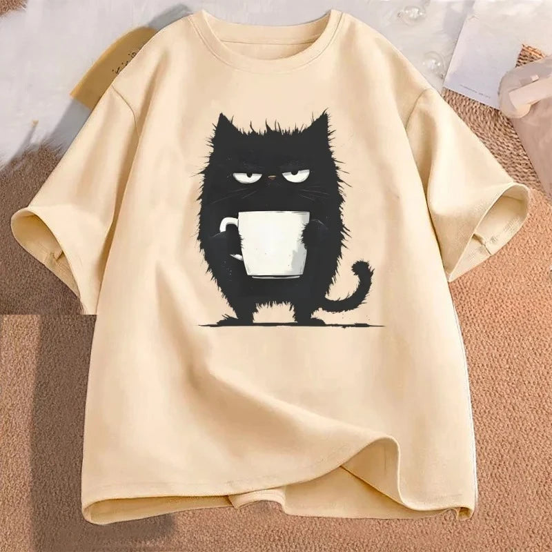 Funny Black Tired Cat T Shirt