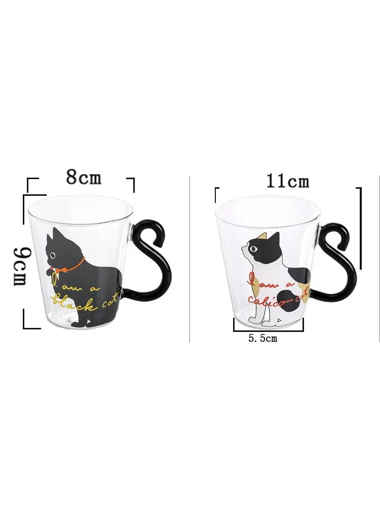 250ml Glass Cup 3D Cat Tail High Coffee Mug