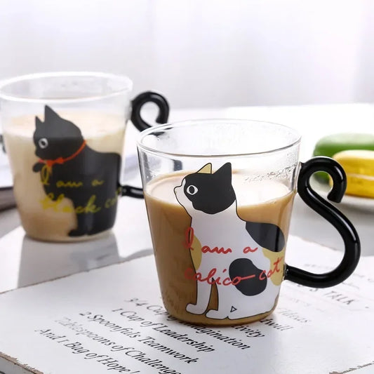 250ml Glass Cup 3D Cat Tail High Coffee Mug