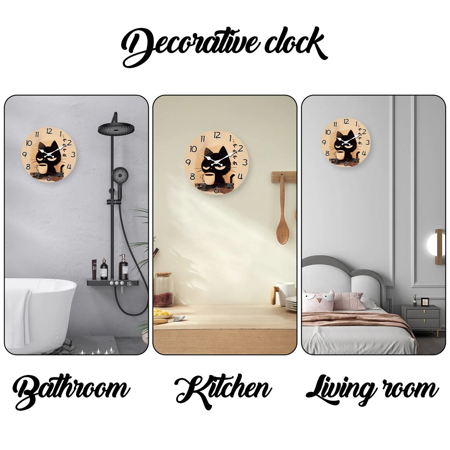 Cat Drinking Coffee Pattern Wooden Wall Clock