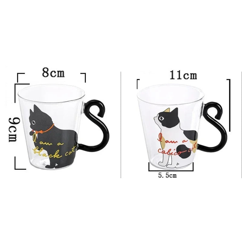 250ml Glass Cup 3D Cat Tail High Coffee Mug