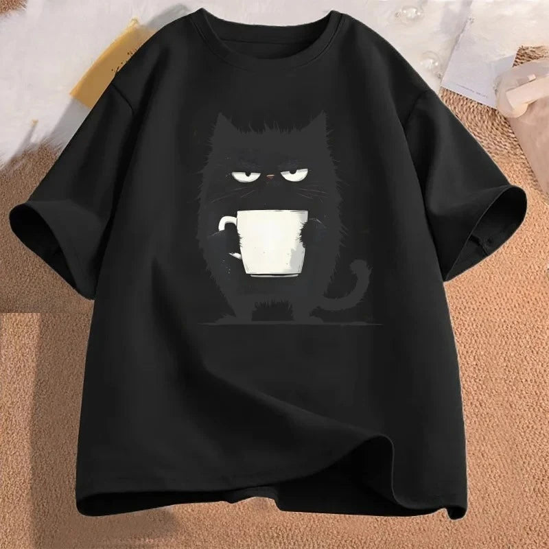 Funny Black Tired Cat T Shirt