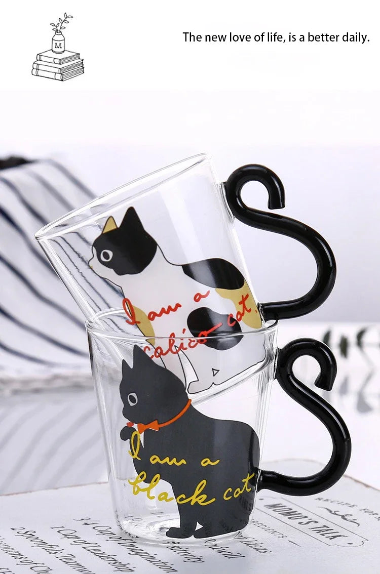 250ml Glass Cup 3D Cat Tail High Coffee Mug