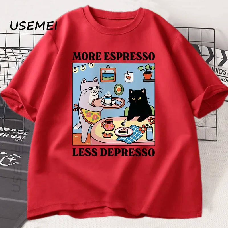 More Espresso Less Depresso Black Cat T-Shirt