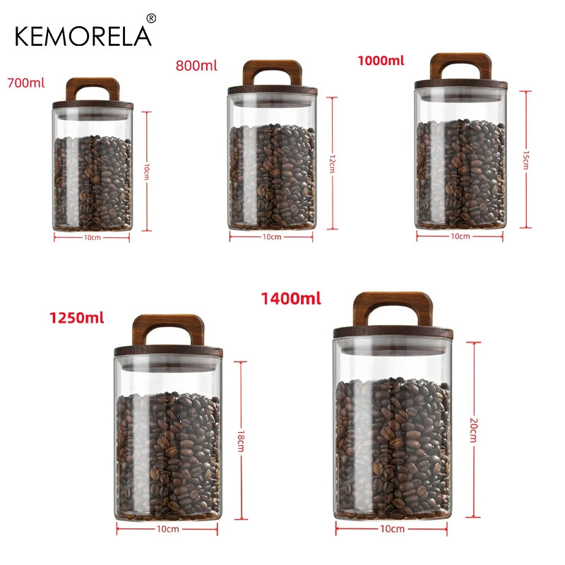 Wood Lid Glass jar Airtight Canister Coffee Container