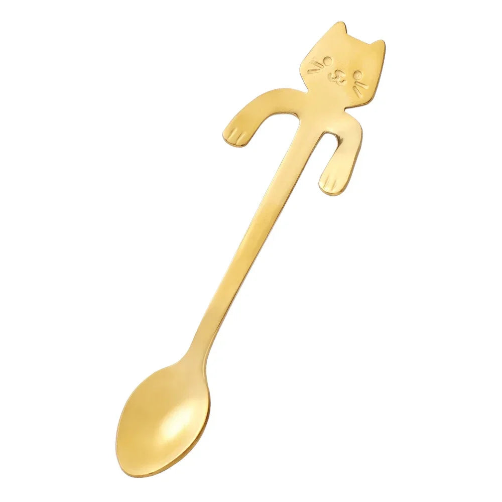 Stainless Steel Cat Teaspoon - Cute Mini Coffee & Dessert Spoon for Ice Cream and Snacks