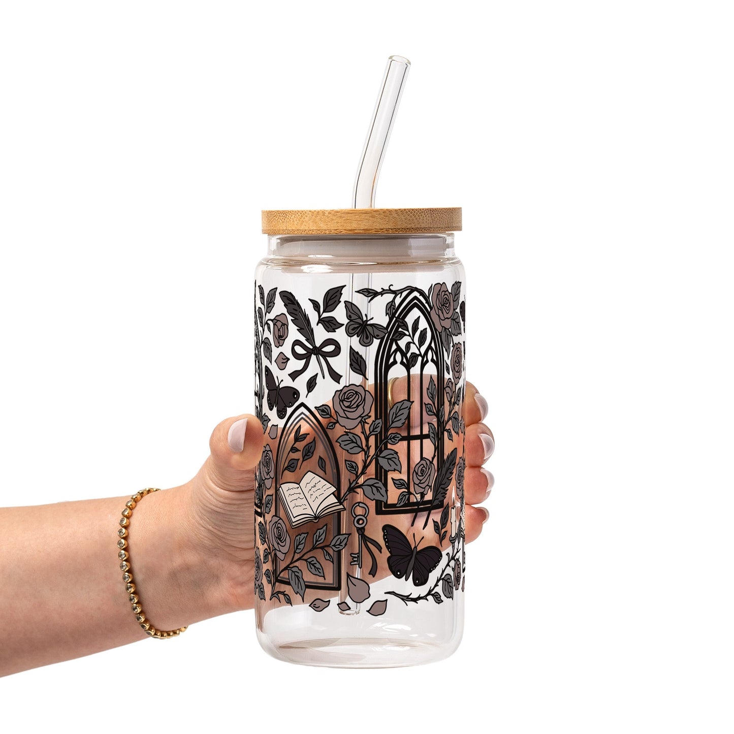 Dark Academia Glass Cup, Mug & Tumbler with Lid and Straw