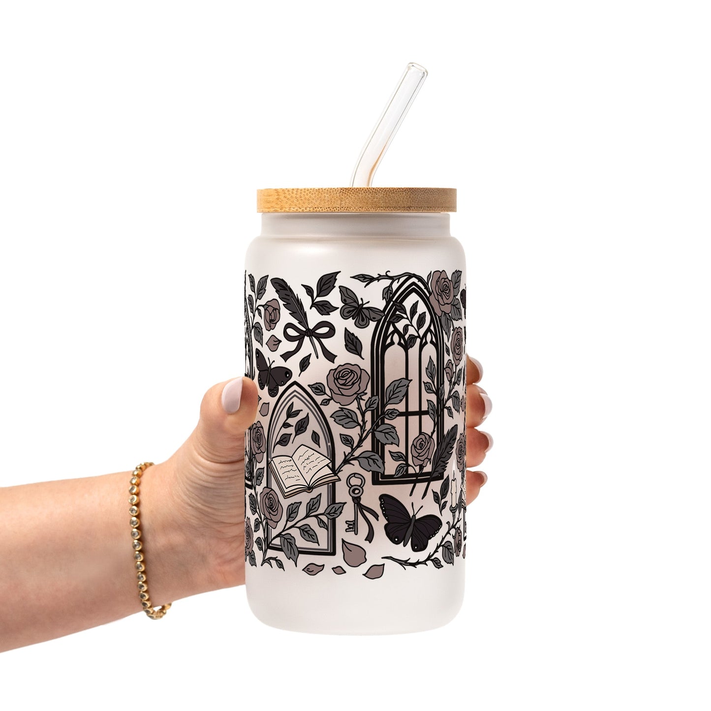 Dark Academia Glass Cup, Mug & Tumbler with Lid and Straw