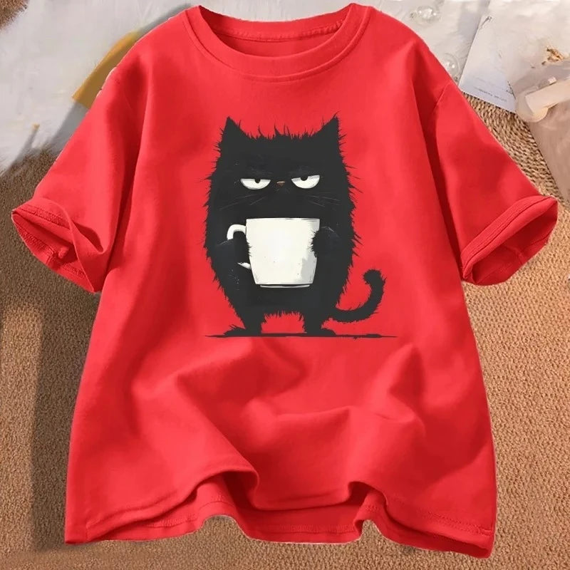 Funny Black Tired Cat T Shirt