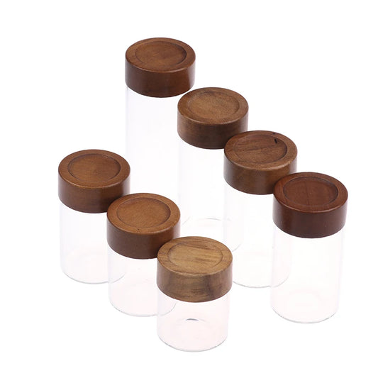 Mini Wood Lid Coffee Beans Storage Container Tube