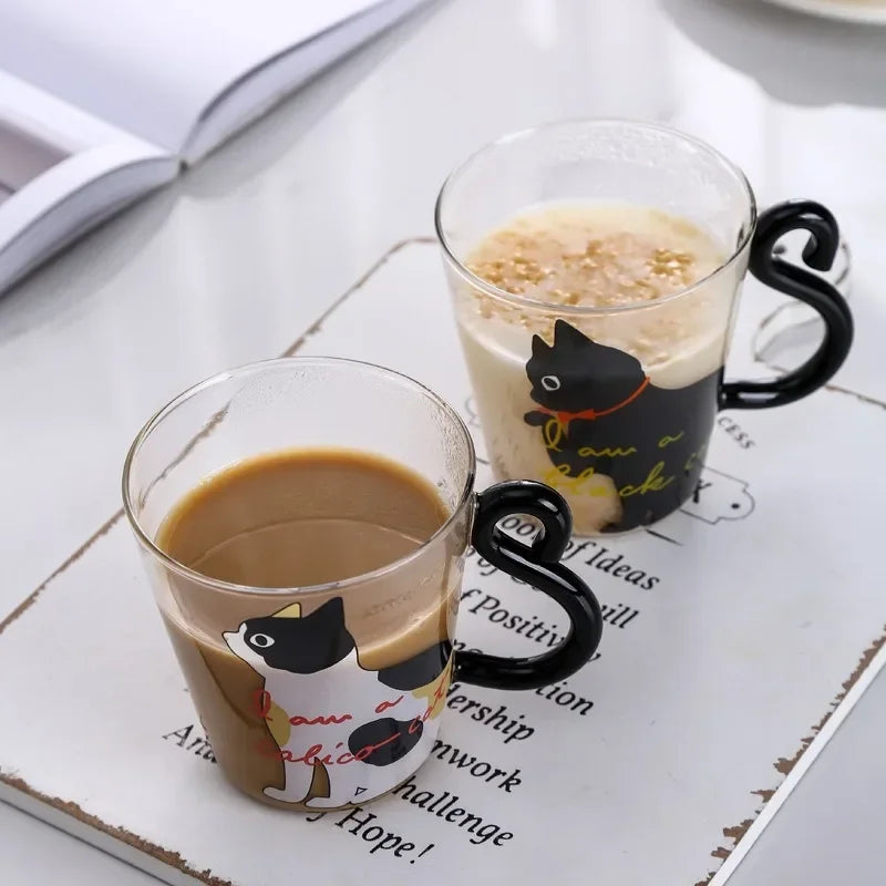 250ml Glass Cup 3D Cat Tail High Coffee Mug