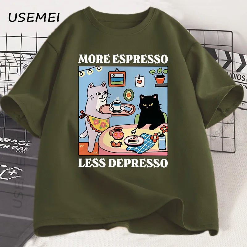 More Espresso Less Depresso Black Cat T-Shirt