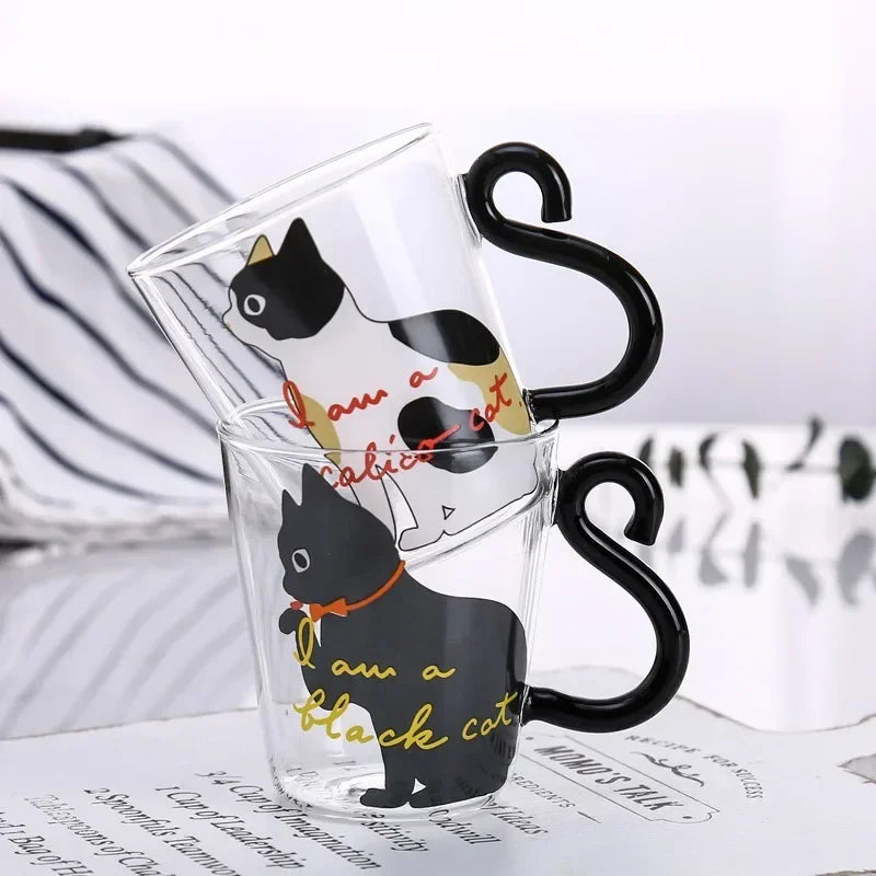 250ml Glass Cup 3D Cat Tail High Coffee Mug