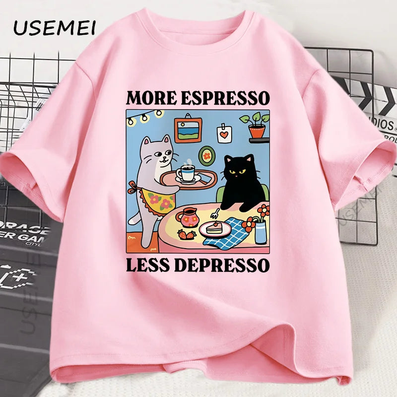 More Espresso Less Depresso Black Cat T-Shirt