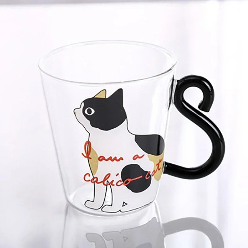 250ml Glass Cup 3D Cat Tail High Coffee Mug