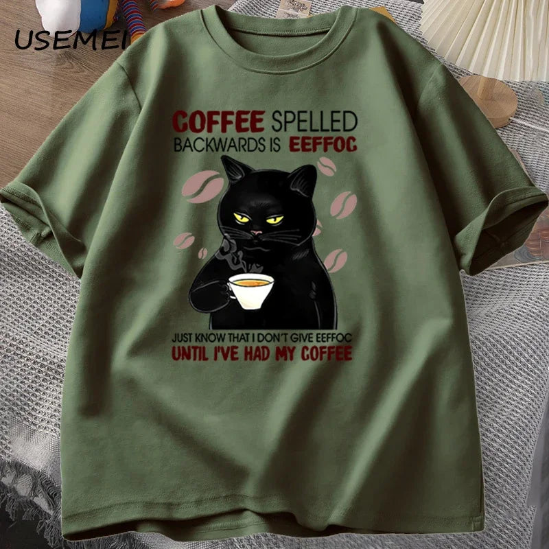 Coffee Spelled Backwards Cat T-Shirt